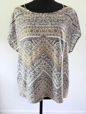Ariat Petite Small Boho Geometric Print Rayon Off Shoulder Kimono Sleeve Blouse